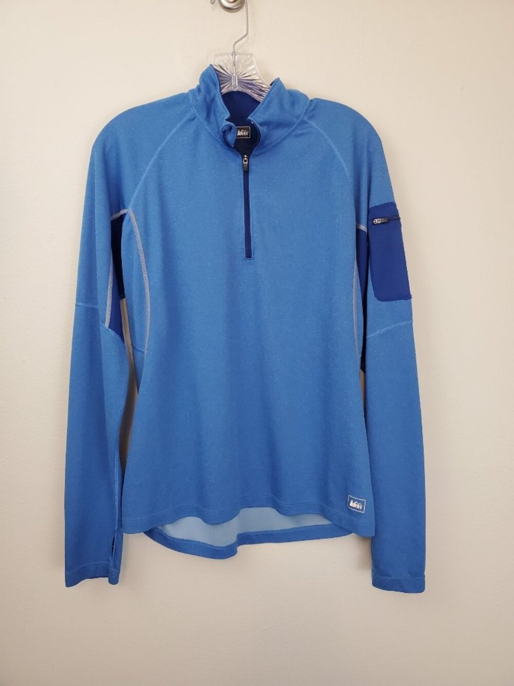 REI men's 1/4 zip performance shirt with contrasting pocket
